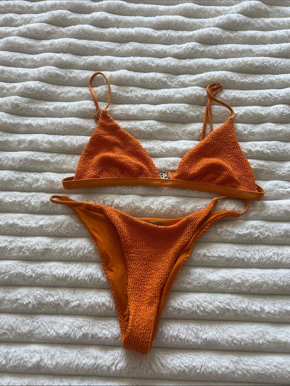 Textured Orange Triangle Bikini Set - Picture 6 of 6